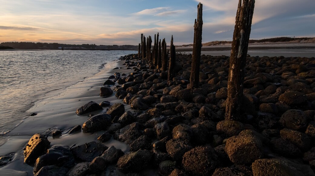Sunset at low tide on Drakes Island looking into Wells Harbor - Wells, Maine.