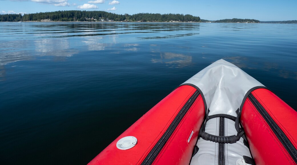 Usa, Washington State, Harstine Island, bow of inflatable kayak in water