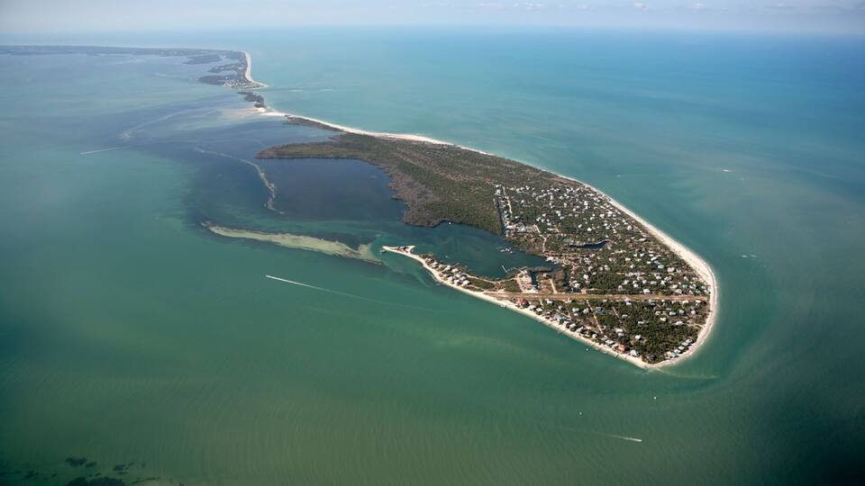 Aerial photo of North Captiva Island, Safety Harbor, Foster Bay, Captiva Pass, Foster Point, North Captiva Airport, Florida