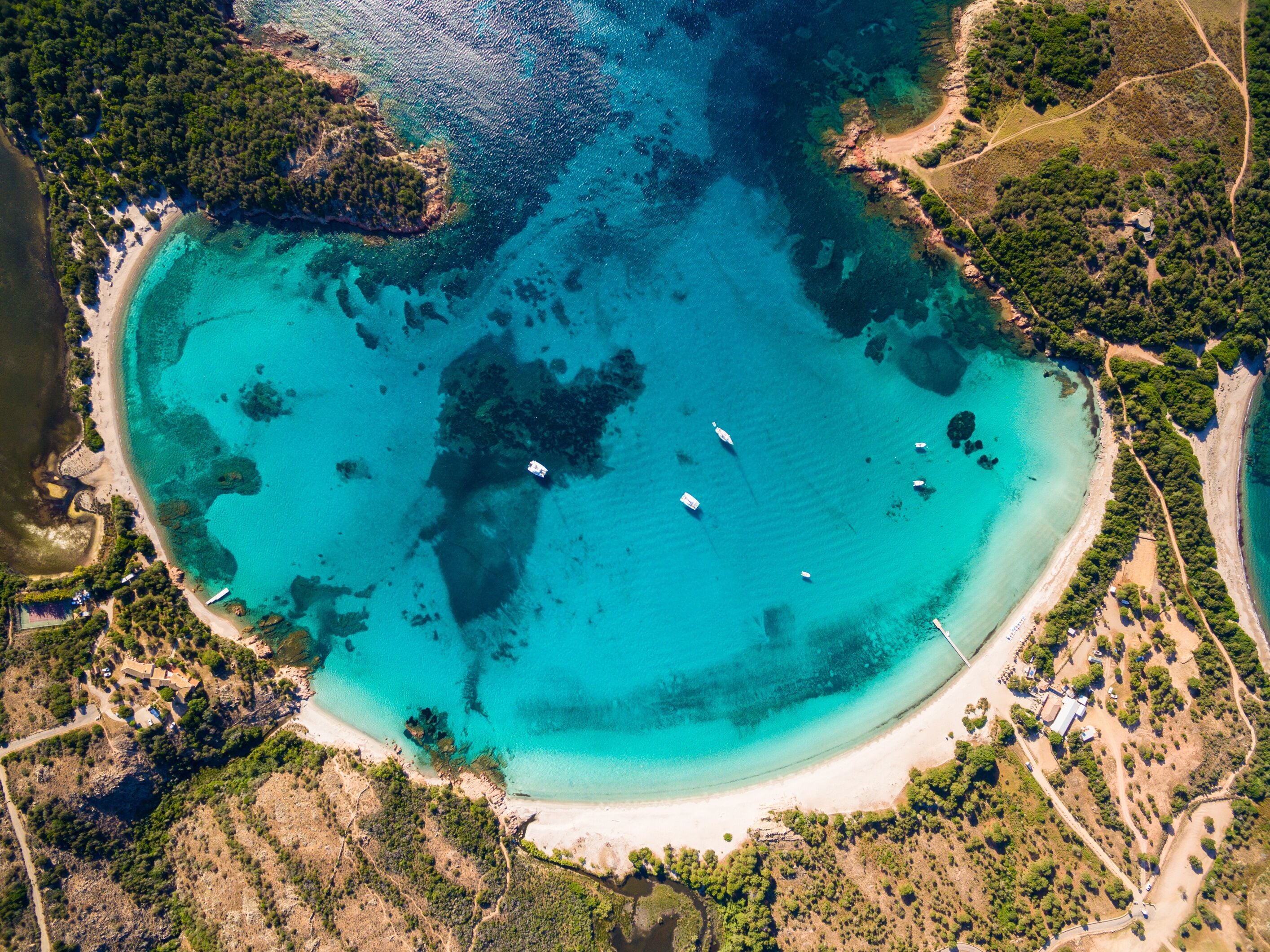 Aerial  view  of Rondinara beach in Corsica Island in France