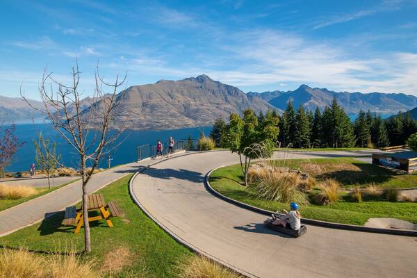 Skyline Luge showing a lake or waterhole