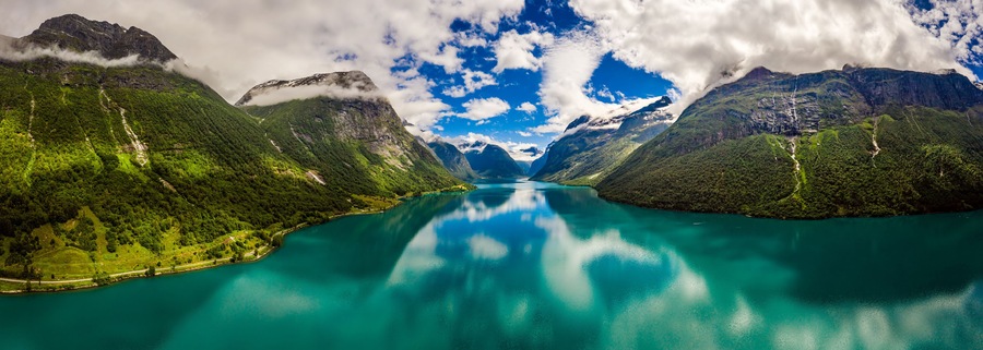 Panorama lovatnet lake Beautiful Nature Norway.
