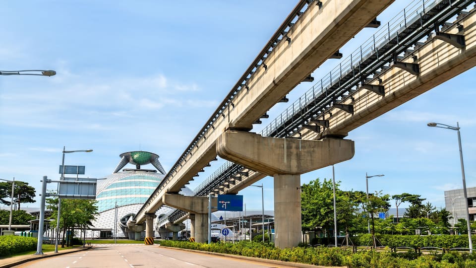 Maglev magnetic levitation train bridge at Incheon Airport near Seoul in South Korea
