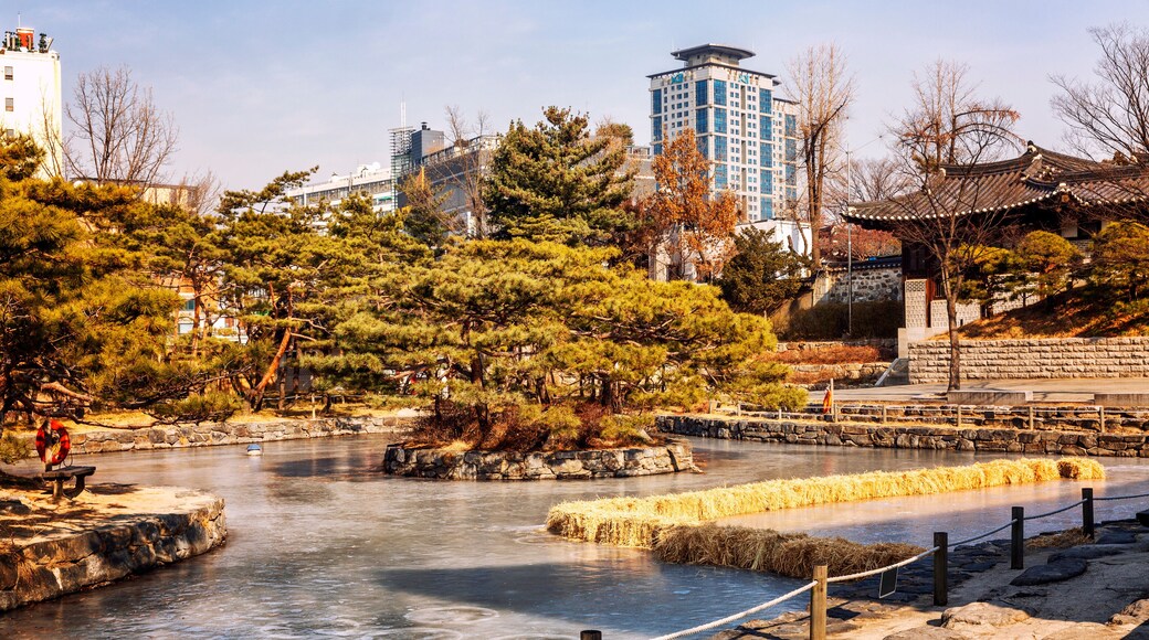 Beautiful park in Seoul. Gorgeous winter landscape.