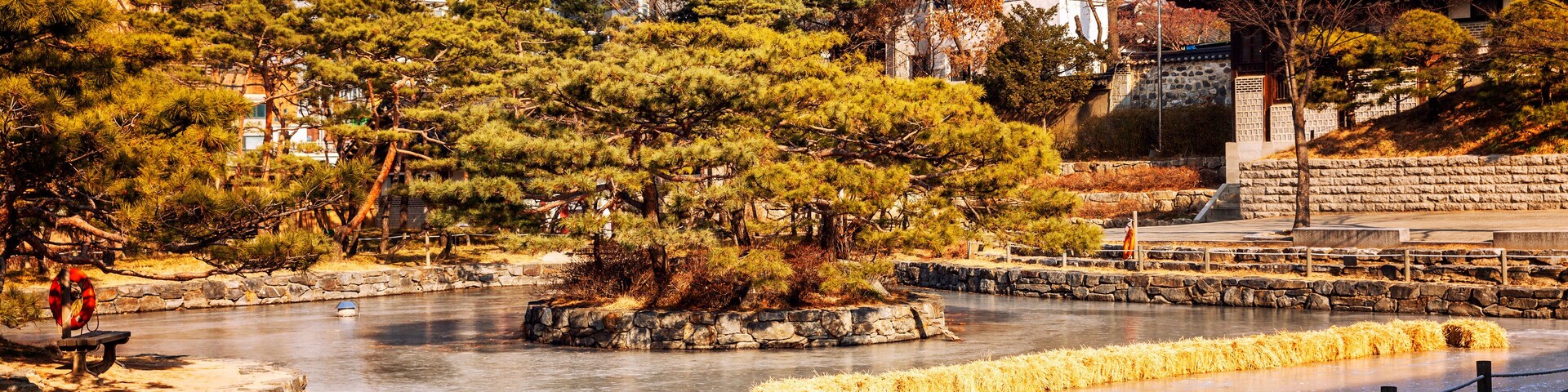 Beautiful park in Seoul. Gorgeous winter landscape.