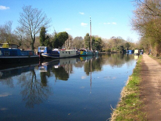 The Grand Union Canal at Cowley Peachey Looking north from in front of the bridge in Packet Boat Lane.