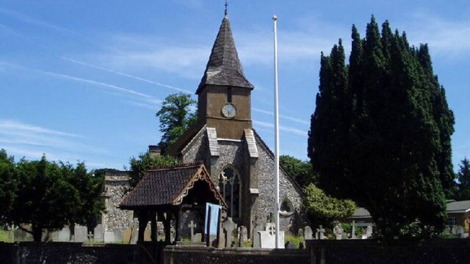 All Saints parish church, Addintgon Road, Sanderstead, London (formerly Surrey), seen from the west