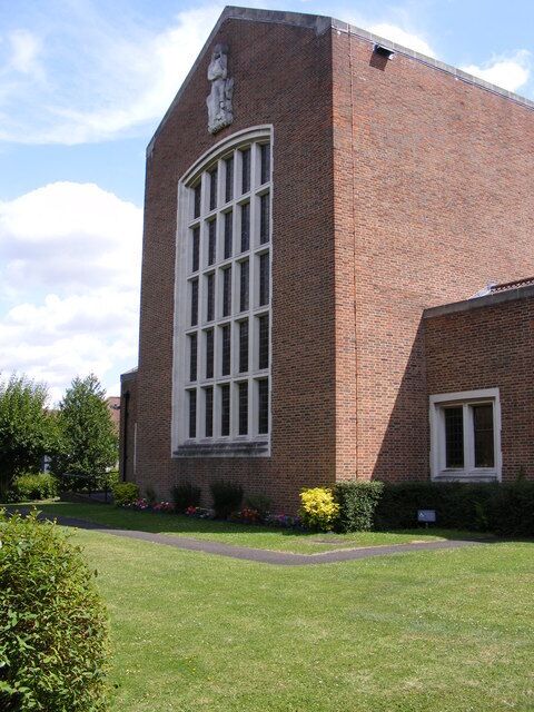 West end of St Mary's parish church, Kingswood Road, Shortlands, Bromley, southeast London, seen from the southwest
