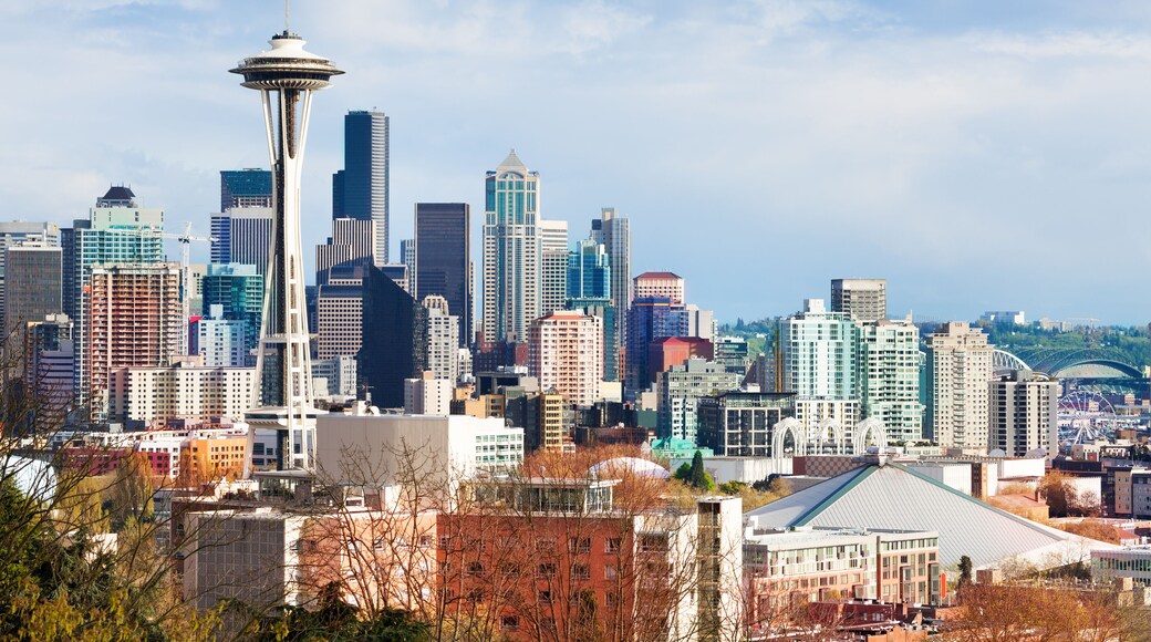 Seattle downtown buildings panorama view from Queen Anne hill, Washington, USA