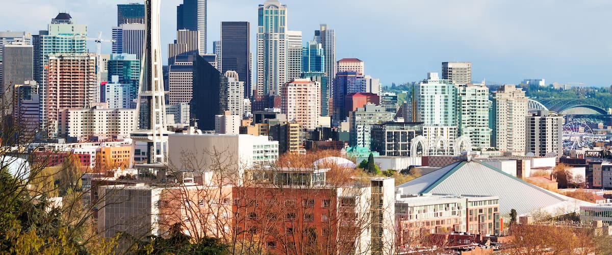 Seattle downtown buildings panorama view from Queen Anne hill, Washington, USA
