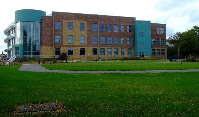 A front entry gate of Acton High School, Middlesex's new building as of 2008.