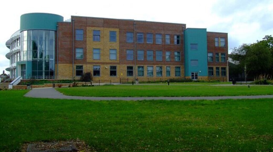 A front entry gate of Acton High School, Middlesex's new building as of 2008.