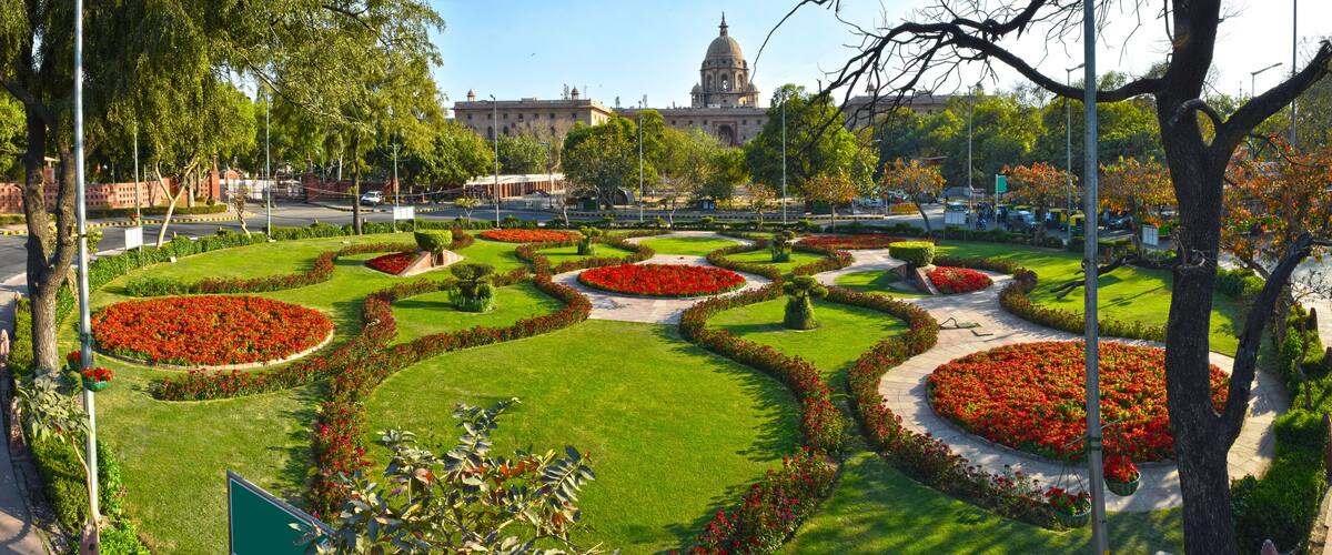 Beautiful Park at Roundabout of Central Secretariat, New Delhi, India.