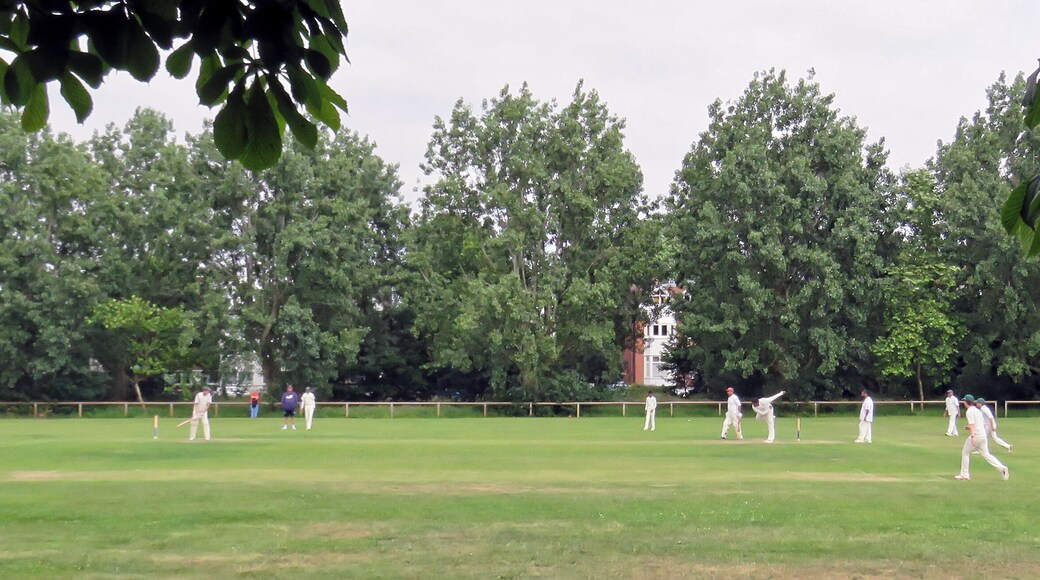 A public Sunday cricket match between Woodford Green CC Sunday 'B' XI and Hackney Marshes CC 1st XI (Hackney batting) at Woodford Green, Woodford, East London, England, in June 2018. Woodford Green CC fields three Saturday teams in the Shepherd Neame Essex League, a Twenty20 team, a Midweek team, two Sunday friendly teams, and seven junior section teams. Camera: Canon PowerShot SX60 HS Software: File lens-corrected, optimized, perhaps cropped, with DxO PhotoLab, and likely further optimized with Adobe Photoshop CS2.