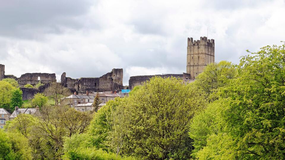 View of the Norman castle ruins at Richmond, North Yorkshire, England