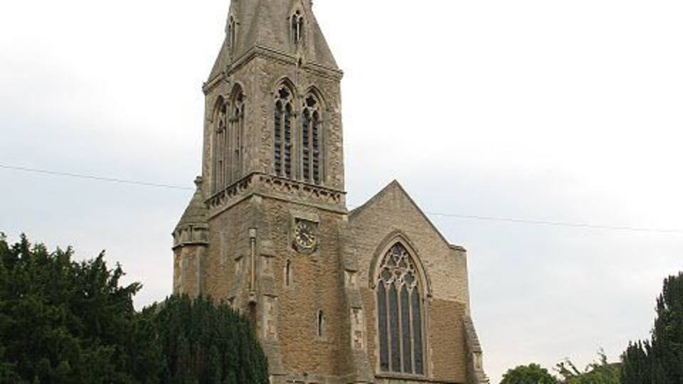 Spire of St Mark's church, Surbiton. The western end of the church shown in 1077824. St Mark's was originally built in 1845, but suffered bomb damage in 1940, was rebuilt and re-consecrated on 30 September 1960. http://www.southwark.anglican.org/parishes/270bm2