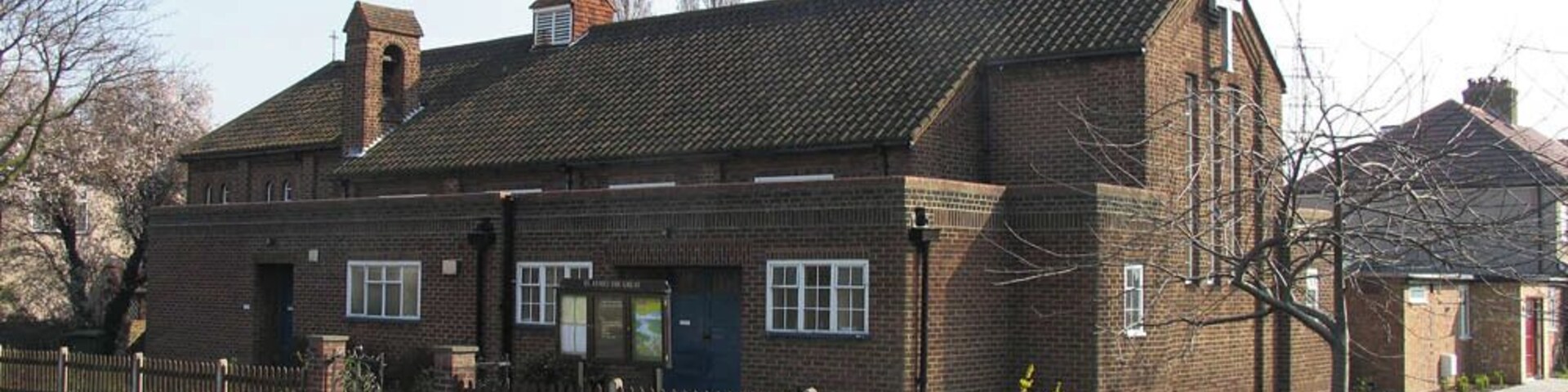 Parish church of St James the Great, Penhill Road, Blendon, southeast London (formerly Kent), seen from the northwest from Bladindon Drive