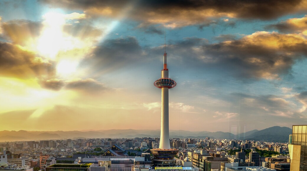 Sunset over Kyoto. City tower and skyline