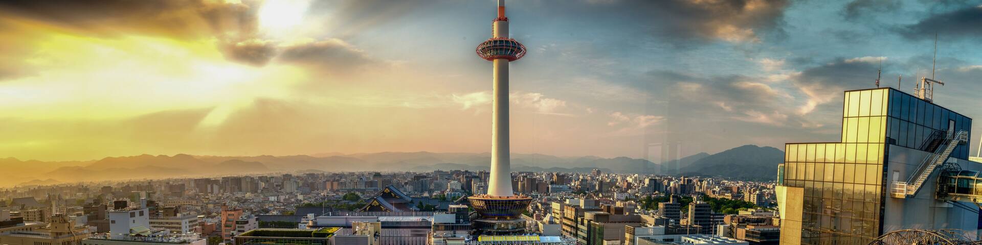 Sunset over Kyoto. City tower and skyline
