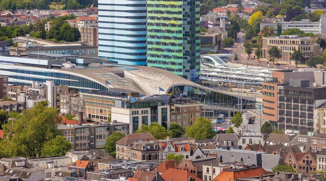 View at the central train station area with offices in the city center of Arnhem, The Netherlands
