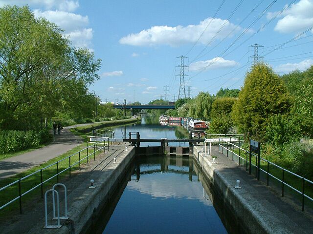 Rammey Marsh Lock and M25 bridge Rammey Marsh Lock is on the River Lee Navigation in the Lee Valley Park: the electricity pylons are always looming wherever one is in the Park.