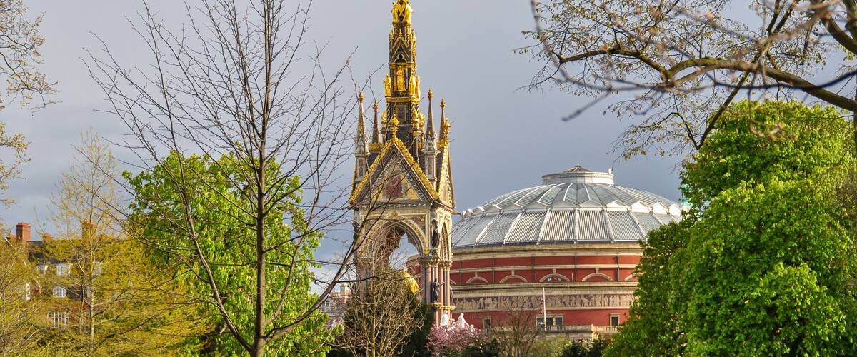 Albert Memorial and Royal Alert Hall in spring, London, UK