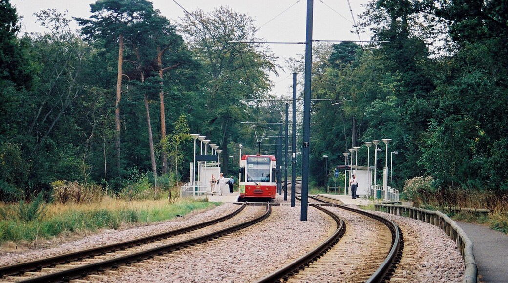 Croydon: Coombe Lane tram stop This stop at the top of Addington Hills is an ideal place to alight if you enjoy walking. Several walking routes are possible, with good transport by bus or tram back to Croydon or many other areas. This photograph is taken looking in the Croydon direction.