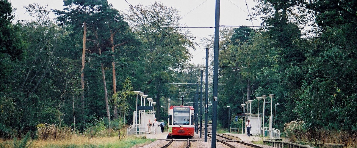 Croydon: Coombe Lane tram stop This stop at the top of Addington Hills is an ideal place to alight if you enjoy walking. Several walking routes are possible, with good transport by bus or tram back to Croydon or many other areas. This photograph is taken looking in the Croydon direction.