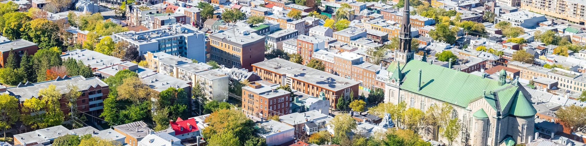Quebec City, aerial panorama, with the Saint-Jean-Baptiste church, and typical houses
