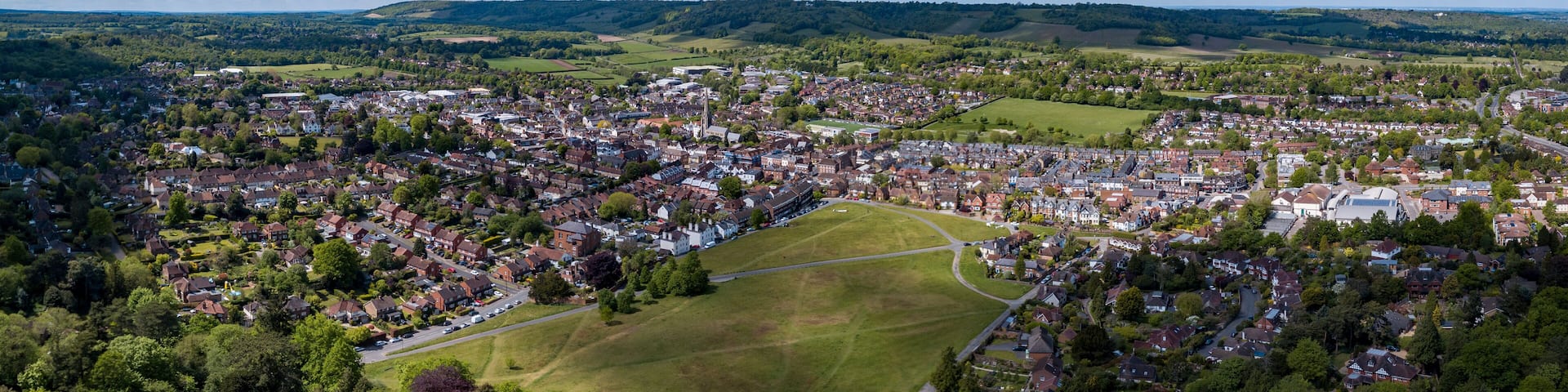 Aerial view of typical English rural town
