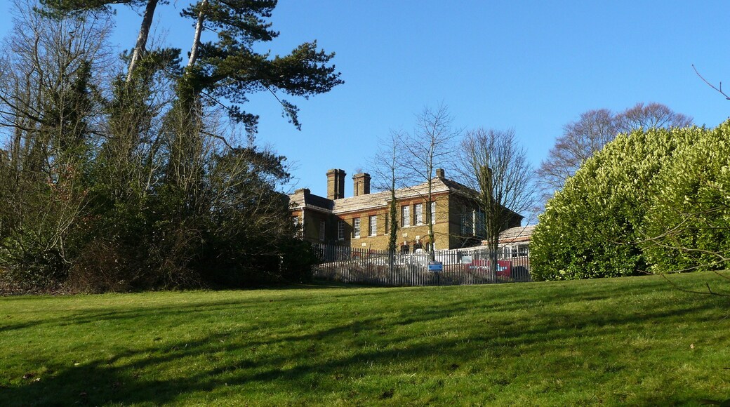 Cane Hill Asylum, Coulsdon, Surrey The view towards the main block from the path up from Coulsdon. January 2009, and site demolition is in full swing. http://en.wikipedia.org/wiki/Cane_Hill