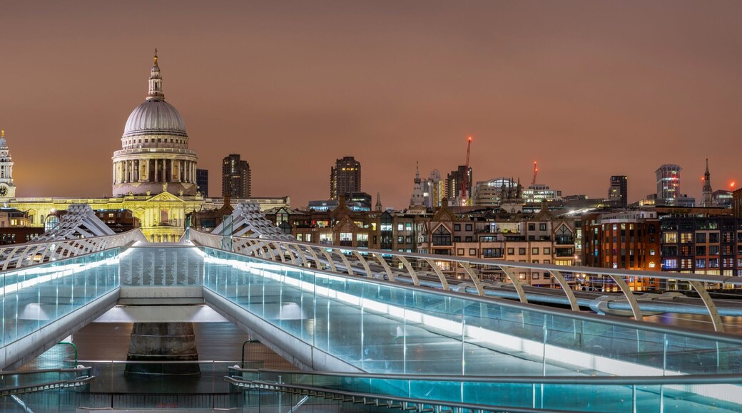 Panoramic view of St Paul`s Cathedral in London at night, UK