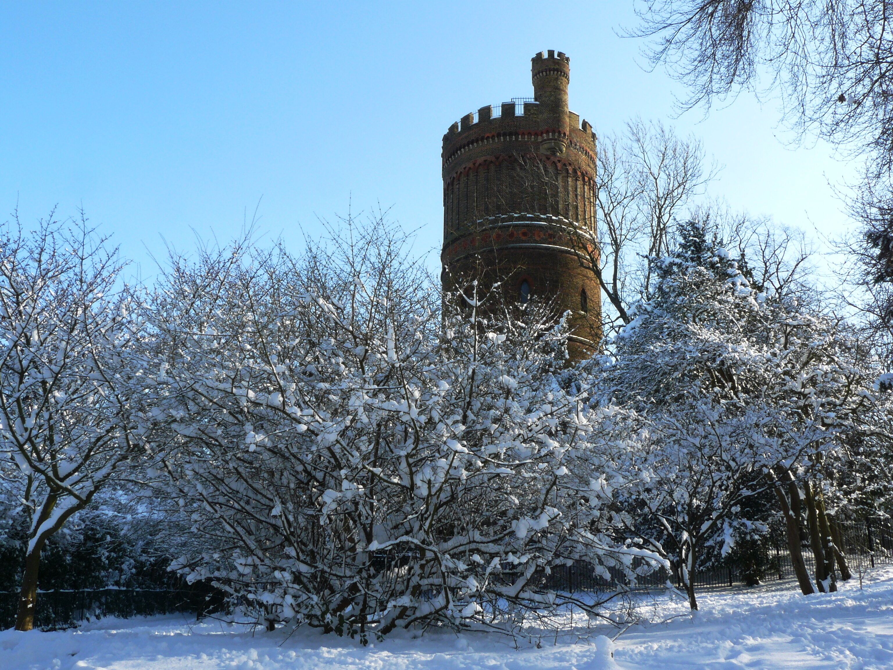 Water Tower, Park Hill A rare occasion on which a heavy snowfall made this attractive scene possible.