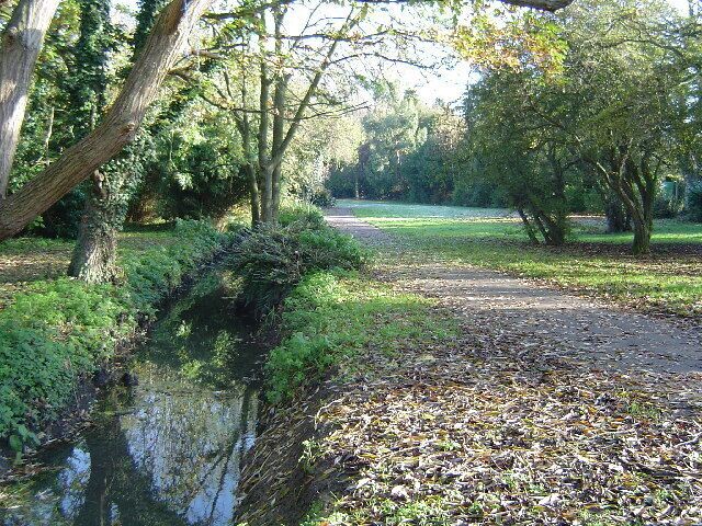 Yeading Brook, North Harrow. Viewed looking eastwards and upstream in Yeading Brook Open Space.