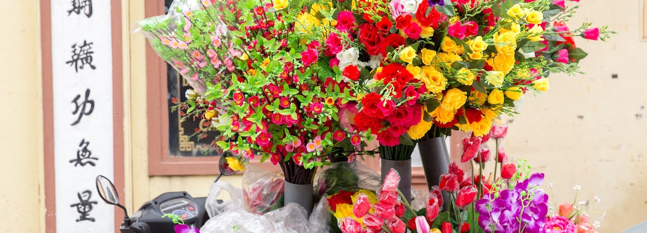 Vietnam, Hà Nội, Hanoi, Stadtteil Cong Vi Ba Dinh / Q. Ba Dính, Blumenverkauf auf einem Roller