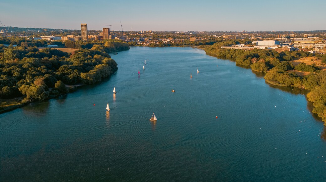 Aerial view of Brent Reservoir, London, England in summer
