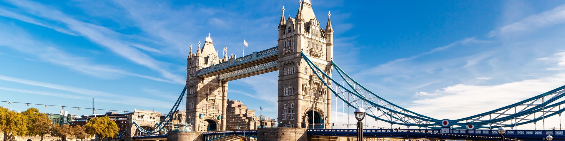 Tower Bridge in London, UK, United Kingdom. Web banner in panoramic view.