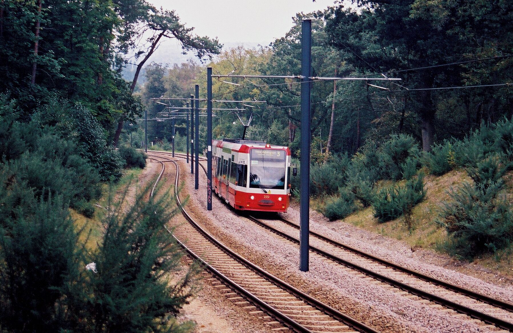 Croydon: Addington Hills This photograph shows car No 2551 climbing through the Addington Hills as it is on its way to New Addington.