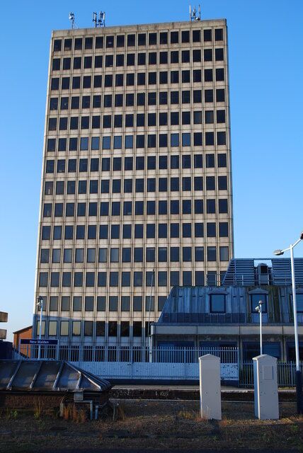 New Malden tower The square tower,as seen from the station.The other tower is oblong,but some people refer to them as the twin towers.