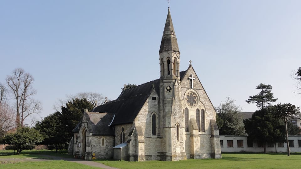 Parish church of SS Philip and James, Kneller Road, Whitton, southwest London, seen from the west