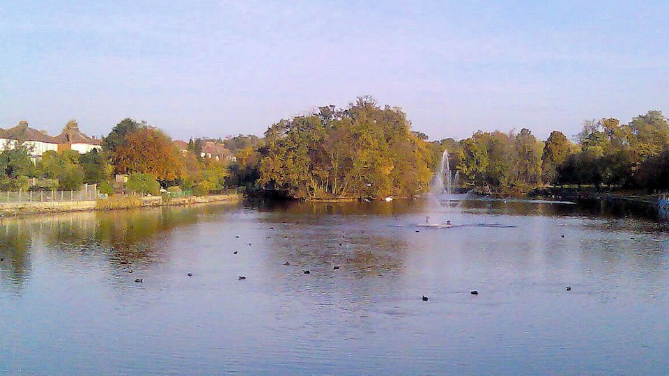 Raphael Park Lake from Main Road, Romford.