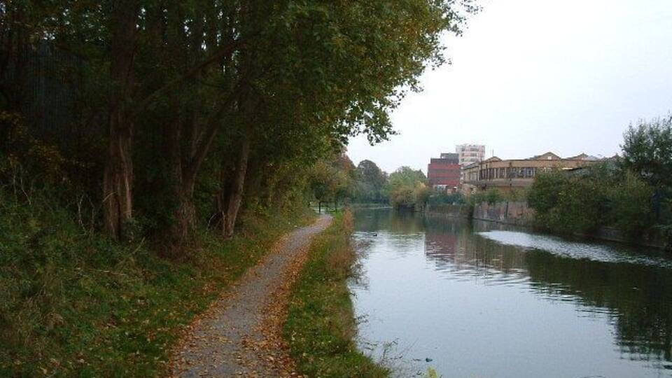 Grand Union Canal. From below the Printing House Lane bridge
