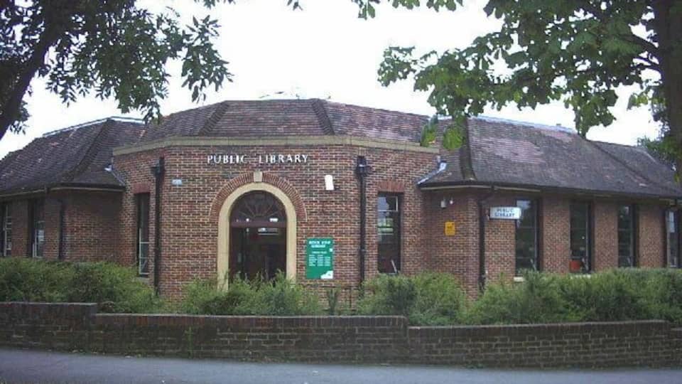 Ridge Road Library, North Cheam. On the corner of Ridge Road and Stonecot Hill (A24).