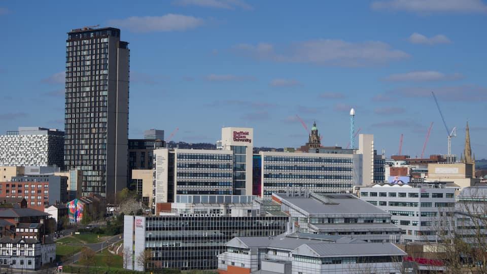 View of Sheffield City Centre from Park Hill on a sunny morning