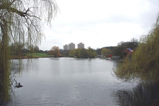 Harrow Lodge Boating Lake Looking back across the boating Lake in Harrow Lodge Park http://www.havering.gov.uk/index.aspx?articleid=4470 towards Uphavering, Parkview and Overstrand Houses.