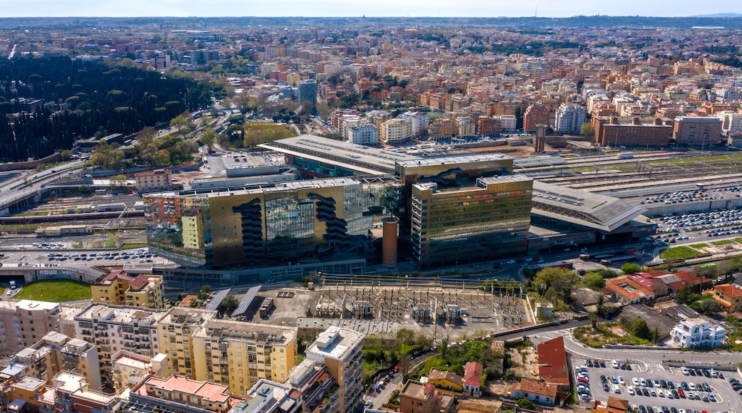 Aerial view of Roma Tiburtina, the second largest railway station in Rome, Italy. The train station is located in the north-eastern part of the city.