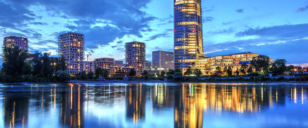 MOL Campus at night, Budapest, Hungary