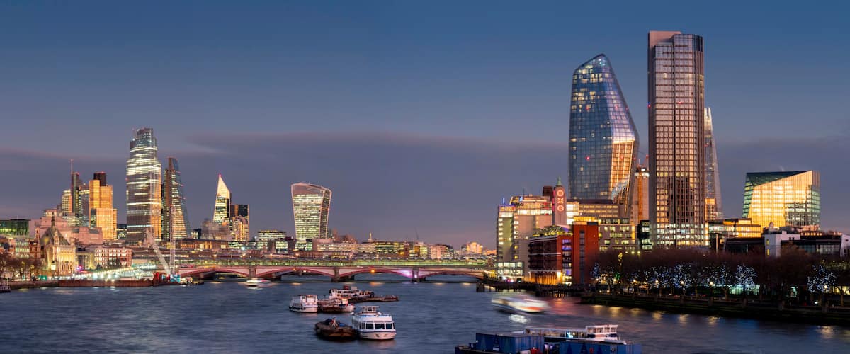 City of London, Square Mile, panorama shows completed 22 Bishopsgate tower, London