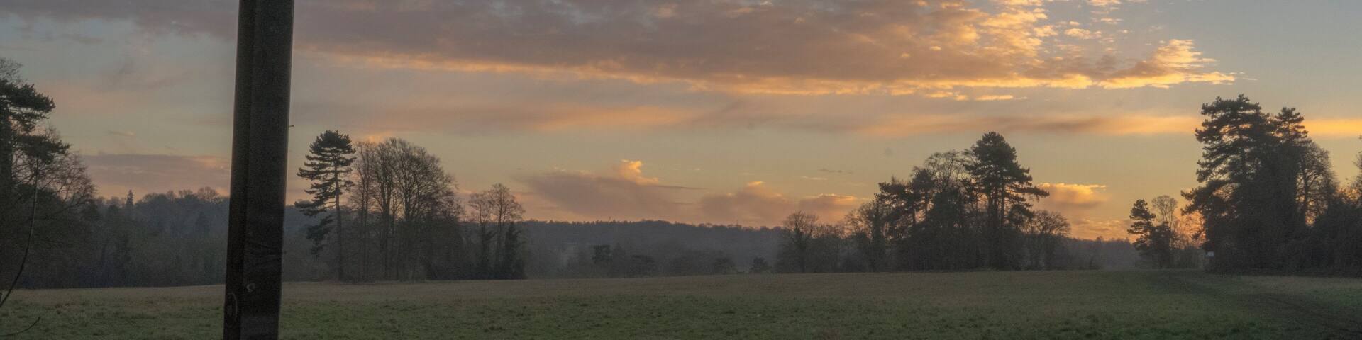 Looking south across fields from St Giles the Abbot church, Orpington