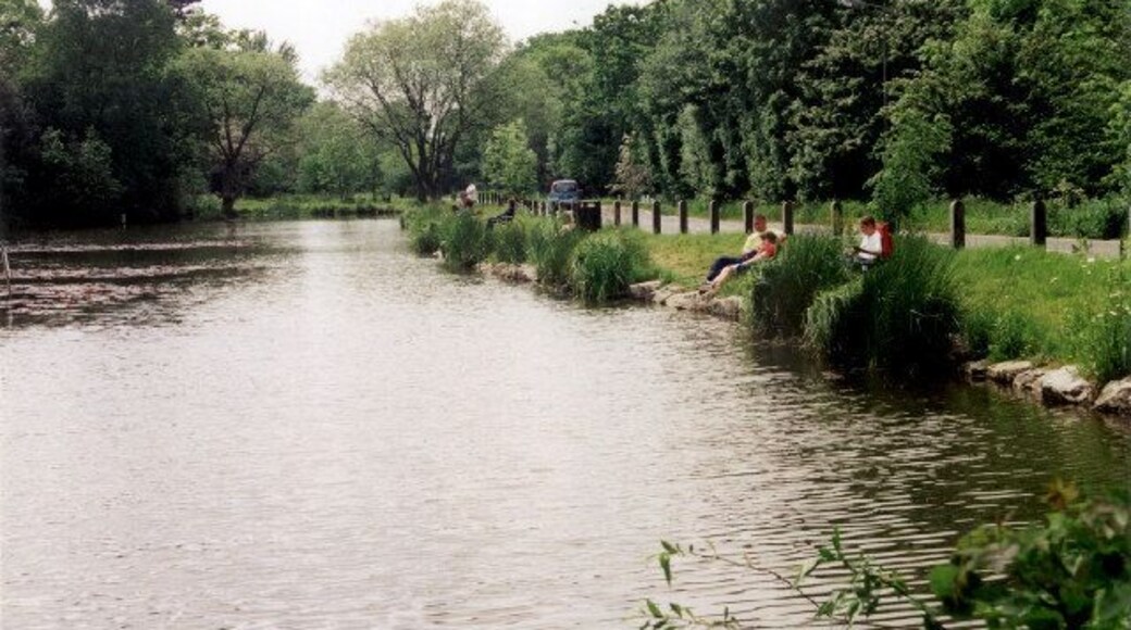 Fishing on the common. The lake beside Totteridge Common (A5109) is popular with anglers throughout the year despite the, sometimes heavy, traffic passing close behind them.
